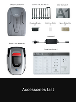 Load image into Gallery viewer, Accessories for Dreame Roboticmower A1 including charging station and cleaning tools.