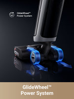 Load image into Gallery viewer, Close-up of Dreame H14 Pro vacuum's GlideWheel™ Power System with blue wheels