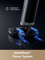 Load image into Gallery viewer, Close-up of Dreame H14 Pro vacuum's GlideWheel™ Power System with blue wheels