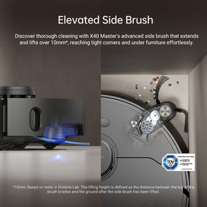 Dreame X40 Master Robot Vacuum with advanced elevated side brush for tight corner cleaning