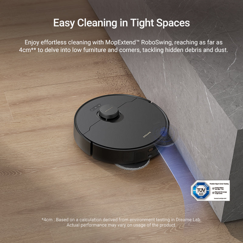 Dreame X40 Master Robot Vacuum cleaning in tight spaces with MopExtend technology