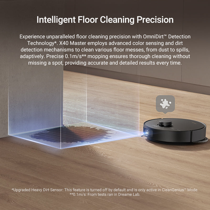 Dreame X40 Master Robot Vacuum utilizing OmniDirt Detection for precision cleaning.