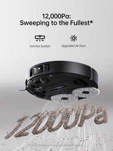 Dreame X40 Ultra Robot Vacuum showcasing 12,000Pa suction power against debris.