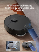 Load image into Gallery viewer, Dreame X40 Ultra Robot Vacuum using MopExtend™ technology under low furniture.
