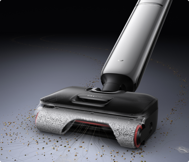 Dreame Aero Pro cordless wet dry vacuum roller using TangleCut 2.0 to keep long hair from wrapping.