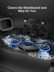 Dreame X40 Ultra Robot Vacuum's automatic washboard and mop cleaning system in action.