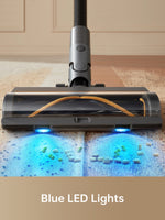 Load image into Gallery viewer, Dreame R20 vacuum brush head with blue LED lights detecting dirt on carpet
