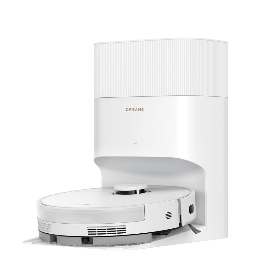 Self-empty base station of Dreame D20 Plus robot vacuum and mop in a clean white finish for hands-free floor care.