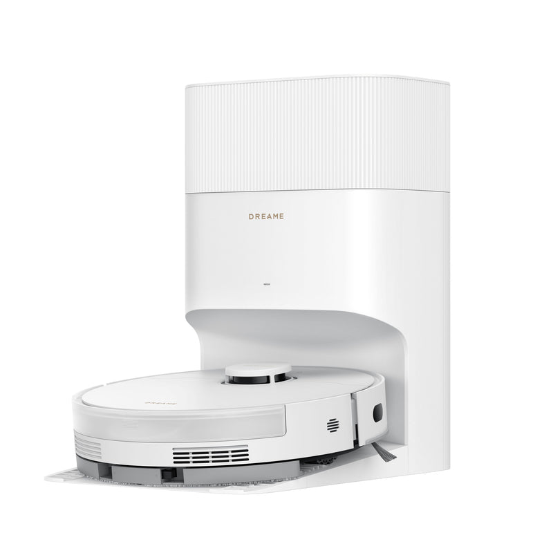 Self-empty base station of Dreame D20 Plus robot vacuum and mop in a clean white finish for hands-free floor care.