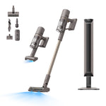 Load image into Gallery viewer, Dreame Z10 Station cordless stick vacuum with LED lights and attachments.
