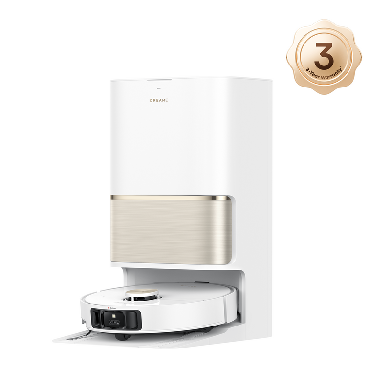 Dreame L50 Ultra robot vacuum and mop highlighted in the spring sale with a white docking station and 3 year warranty.