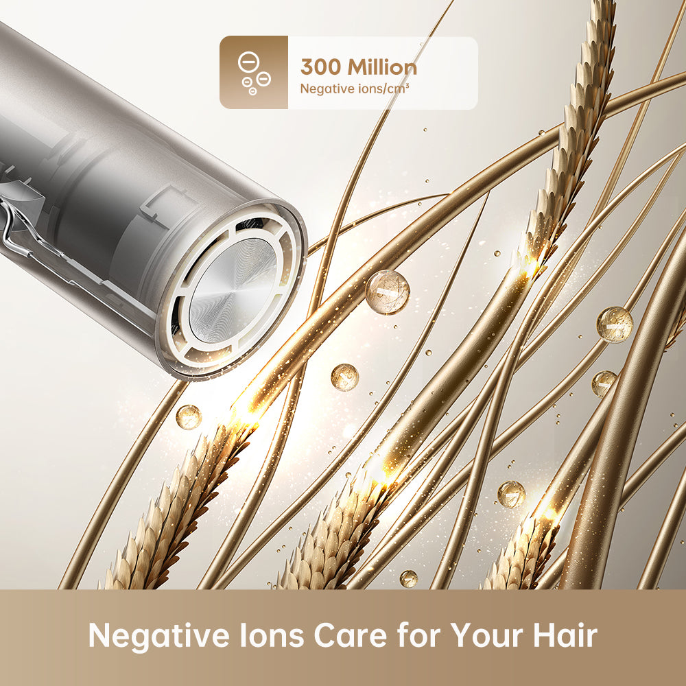 Dreame Pocket Hair Dryer nozzle with 300 million negative ions for hair care.