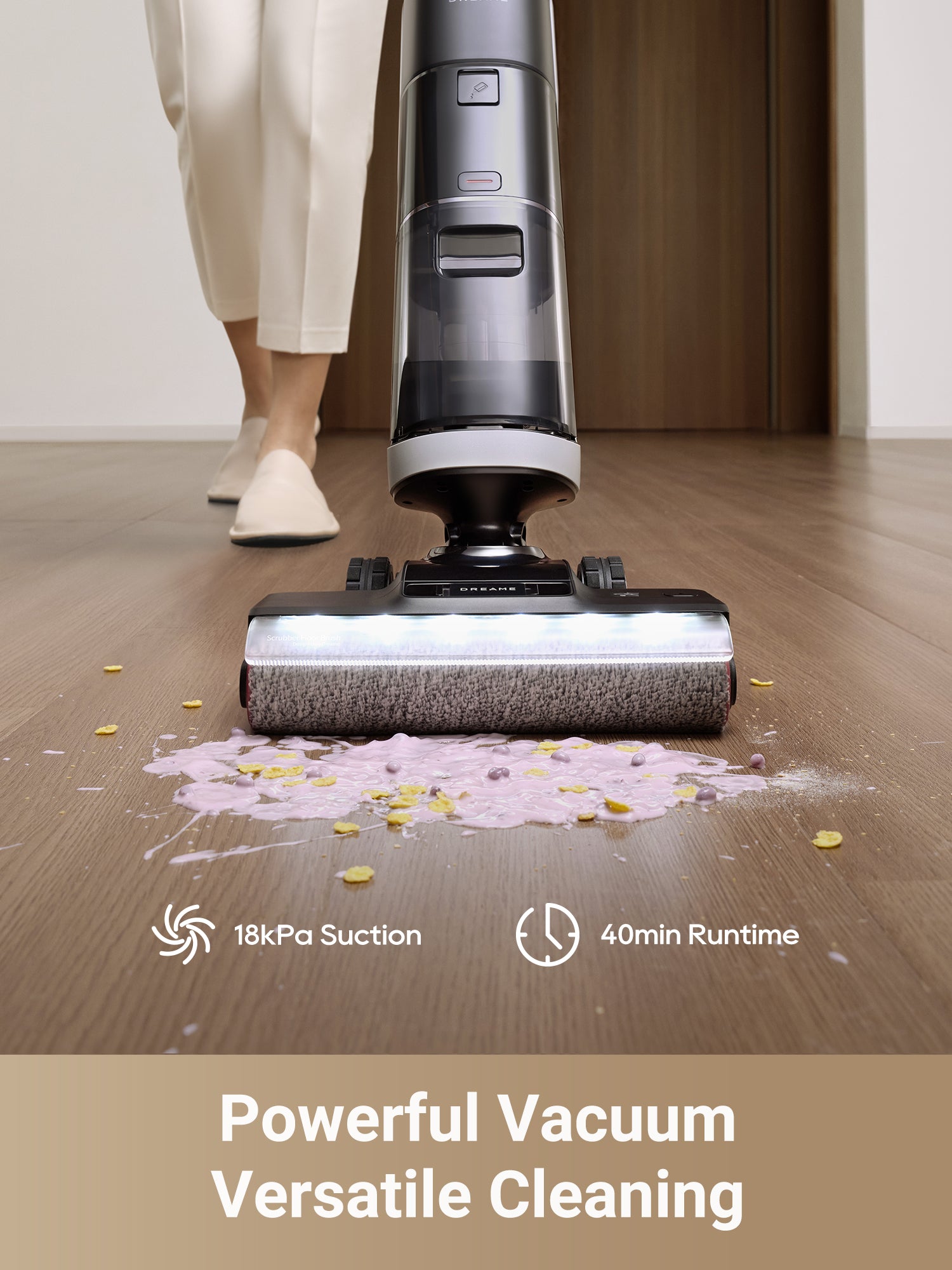 Dreame H14 Pro vacuum showcasing 18kPa suction and versatile cleaning performance.