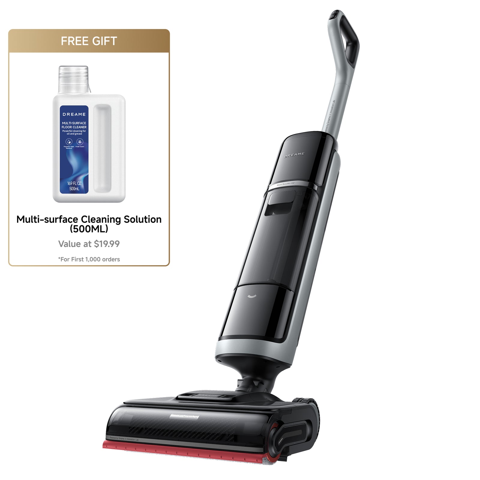 Dreame H15 Pro Heat Wet Dry Vacuum standing upright on product card for Black Friday.