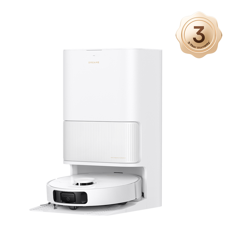 White auto-clean dock setup for the Dreame L40s Ultra CE Robot Vacuum and Mop with a 3-year warranty badge.