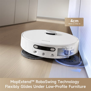 Dreame L10s Ultra Gen 2 Robot Vacuum with MopExtend technology gliding under furniture.