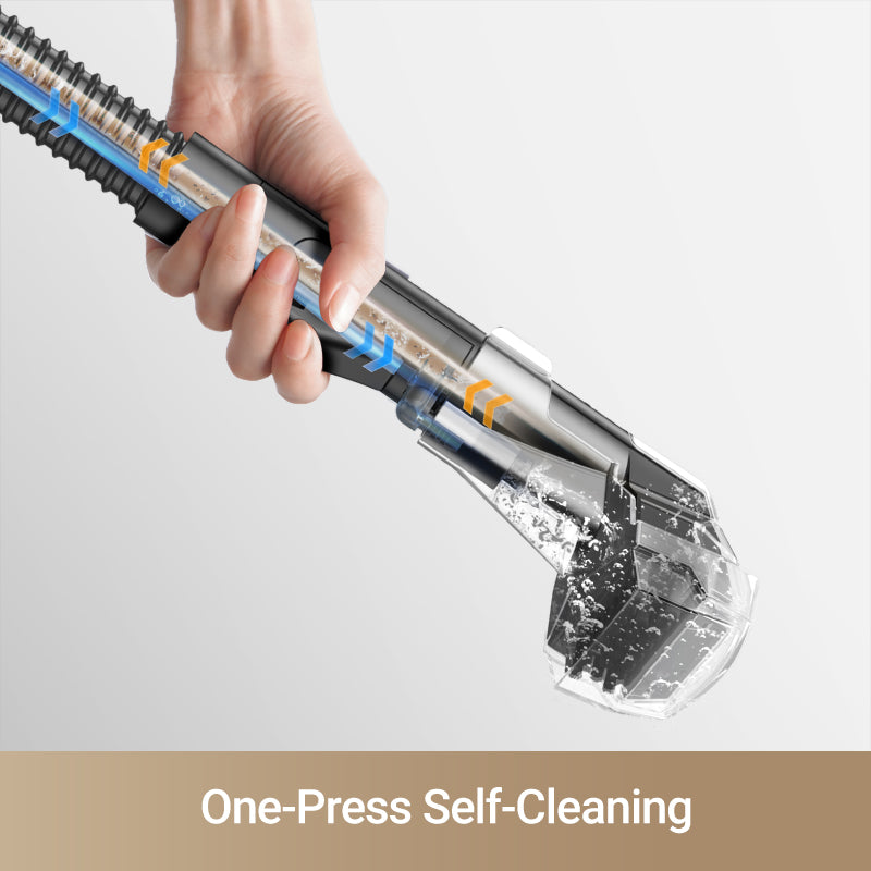 Dreame N10 Cleaner hose attachment with one-press self-cleaning feature in use.