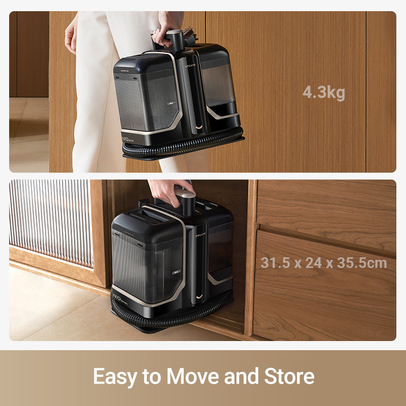 Dreame N10 Portable Carpet Spot Cleaner held by user, lightweight at 4.3kg for easy handling.