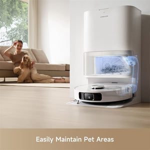 Dreame L10s Ultra Gen 2 Robot Vacuum cleaning pet areas with automatic base station.