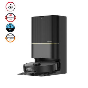Dreame X30 Ultra robot vacuum with auto-cleaning station and award badges