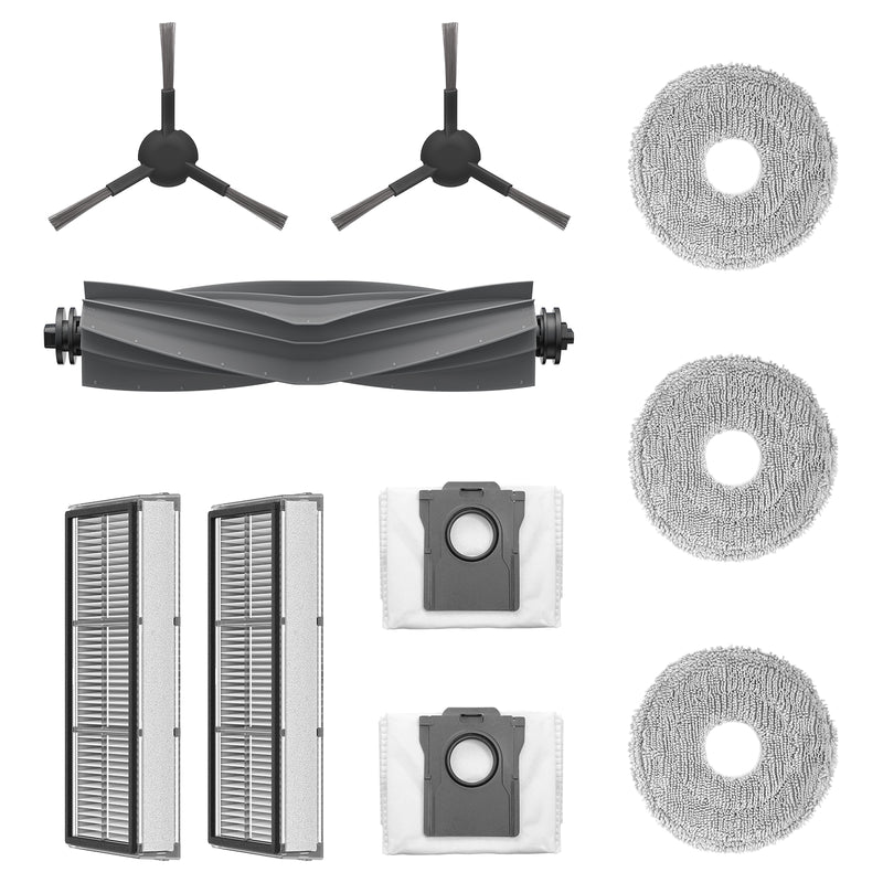 Dreame X30 Ultra accessory kit with brushes, filters, and mop pads.