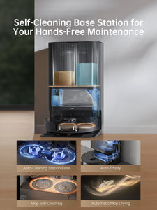 Dreame X30 Ultra self-cleaning base station with auto-empty and mop drying functions.