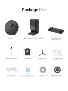Dreame X30 Ultra robot vacuum package contents: robot, base station, and accessories.