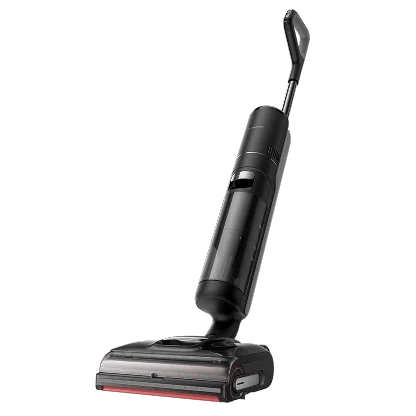 Dreame H15 Pro CarpetFlex Wet Dry Vacuum standing upright with illuminated brush head for Black Friday sale.