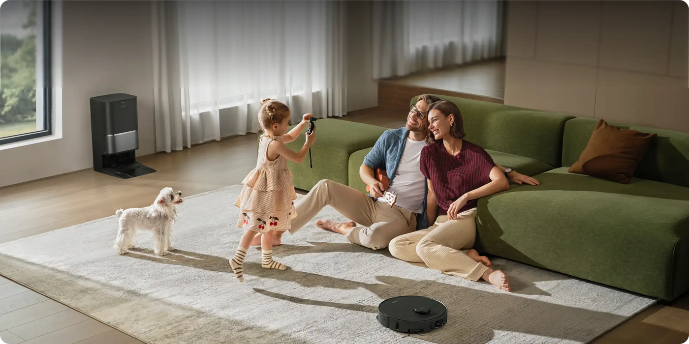 Robot vacuum cleaning a pet home