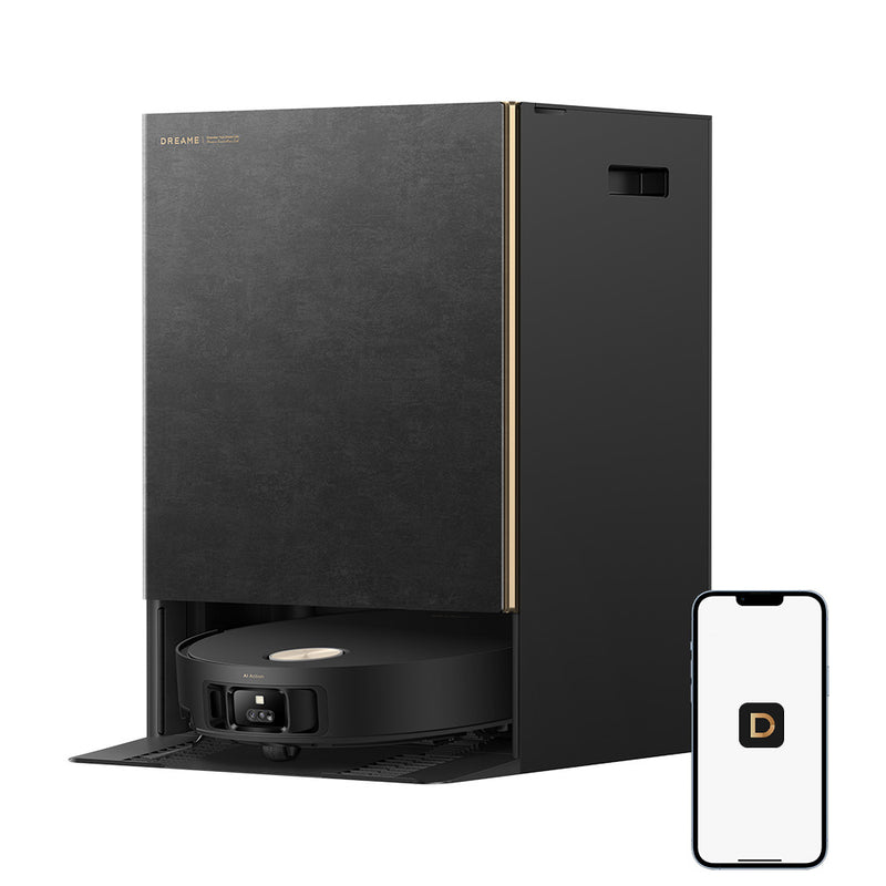 Dreame Matrix10 Ultra robot vacuum cleaner in black with sleek modern design for smart floor cleaning.