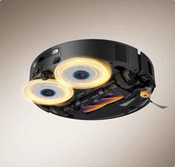 Dreame X60 Ultra ქვედა მხარე ორმაგი მოპითა და Dual Flex Arms სისტემით