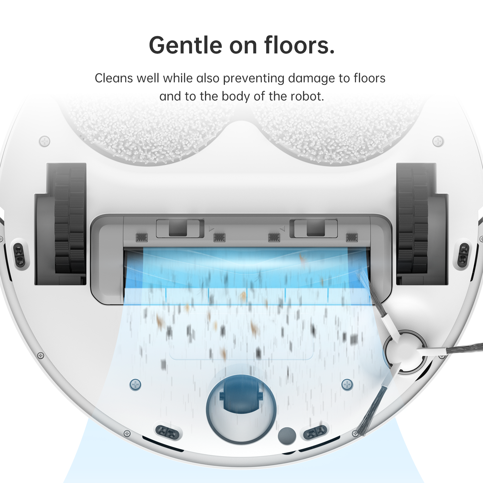 Dreame L10s Ultra robot vacuum cleaning floors gently with roller brush cover