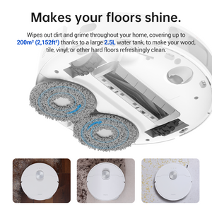 Dreame L10s Ultra Robot Vacuum mops with 2.5L water tank for up to 200m² coverage.