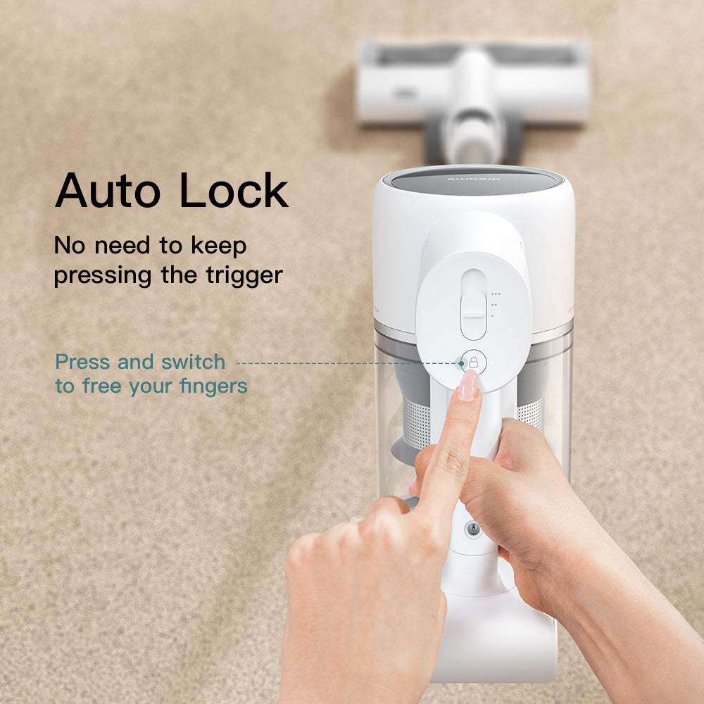 Dreame T10 Cordless Stick Vacuum with auto lock feature for hands-free operation.