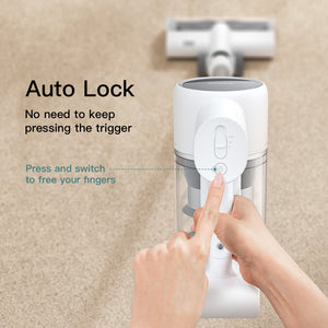 Dreame T10 Cordless Stick Vacuum with auto lock feature for hands-free operation.
